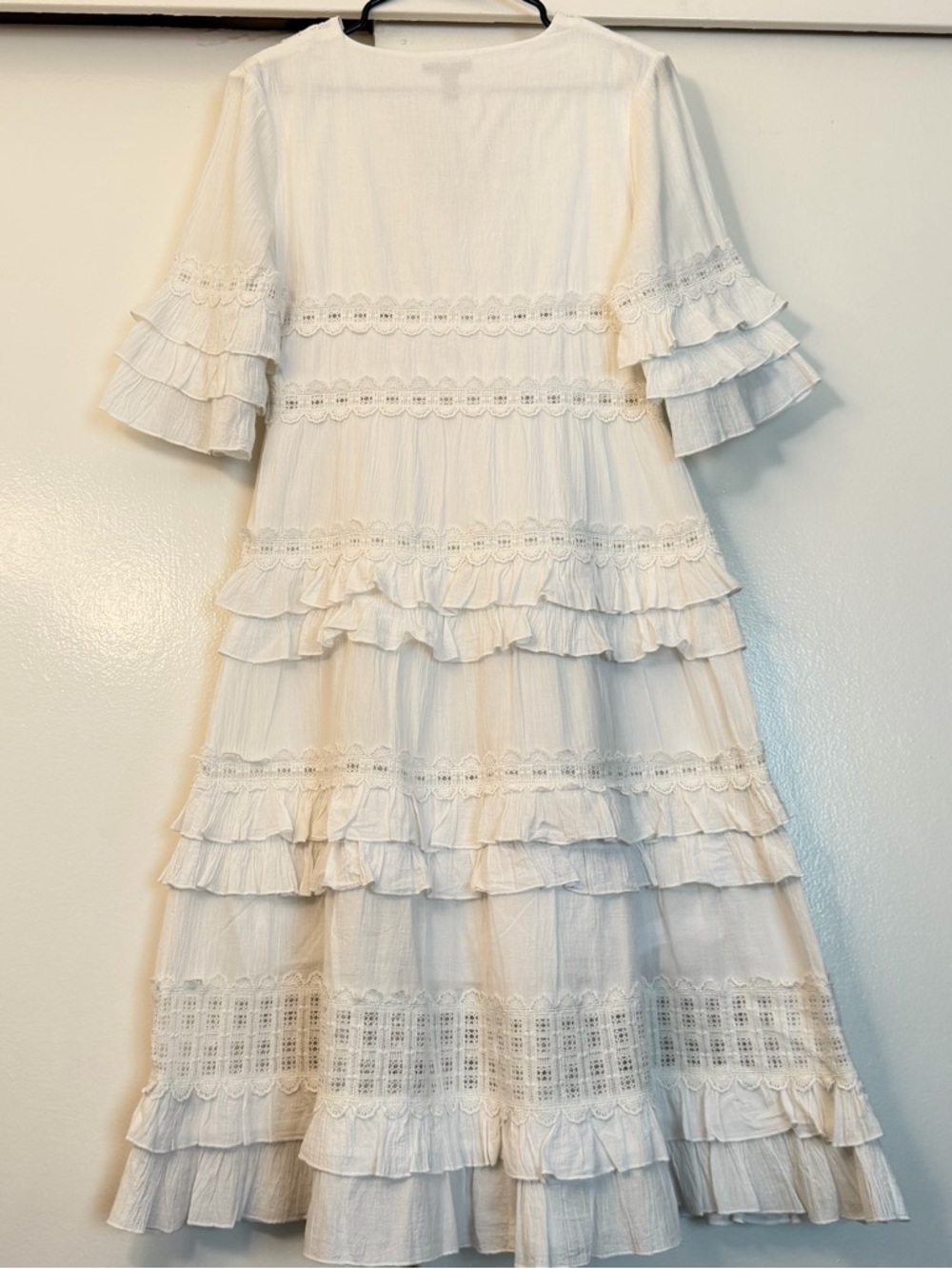 Aqua White Tiered Lace-Trim Midi Dress - Picture 4 of 4